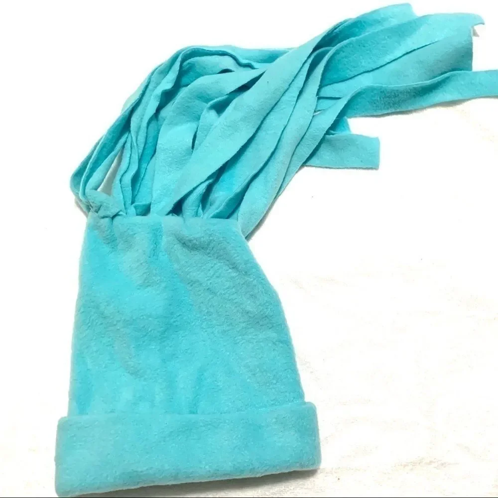Handmade Baby Blue, Pink, & White Fleece Scarf & Matching Hat Fringe Winter Set
